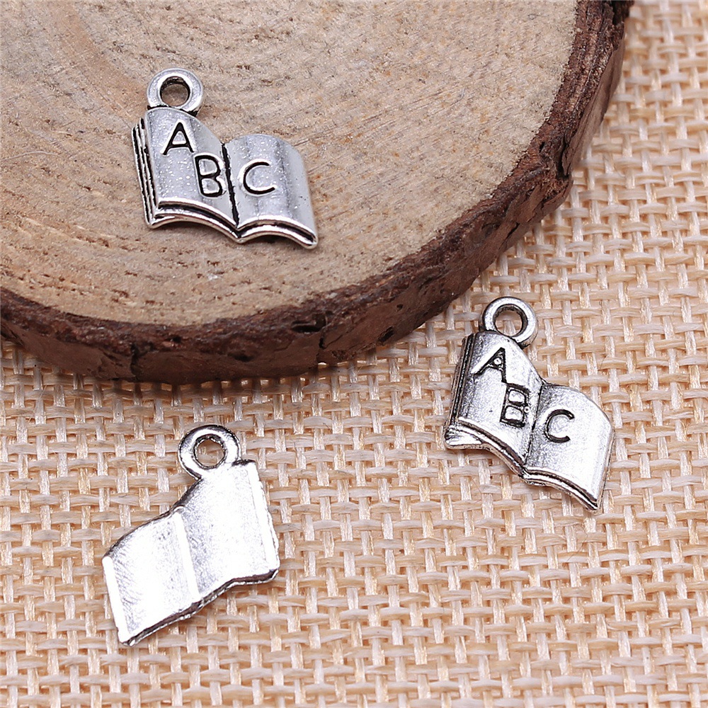 Vintage Fashion Coloring Book - 40pcs 11x11mm(0.43x0.43inch) Antique Silver Color Abc