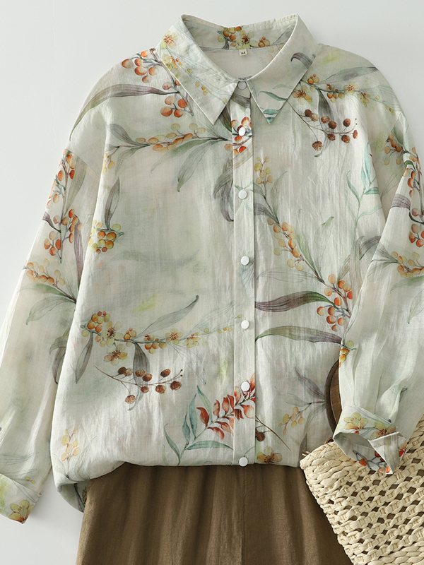 Vintage Fashion Influencer - Loose Long Sleeve Women's Shirt Floral
