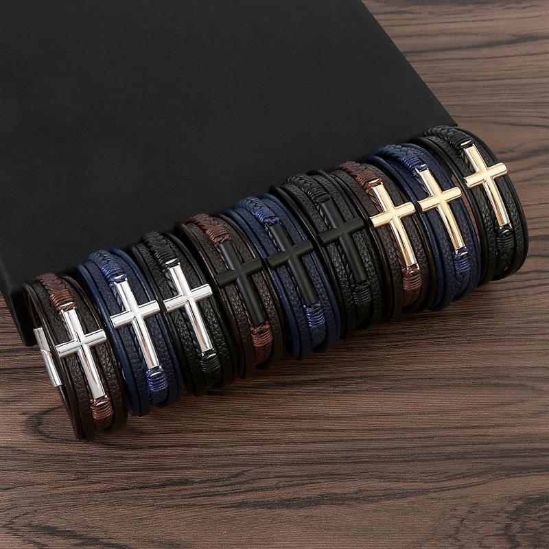 Vintage Fashion Wholesale - Vintage Men's Leather Bracelet Hand-Woven Multilayer
