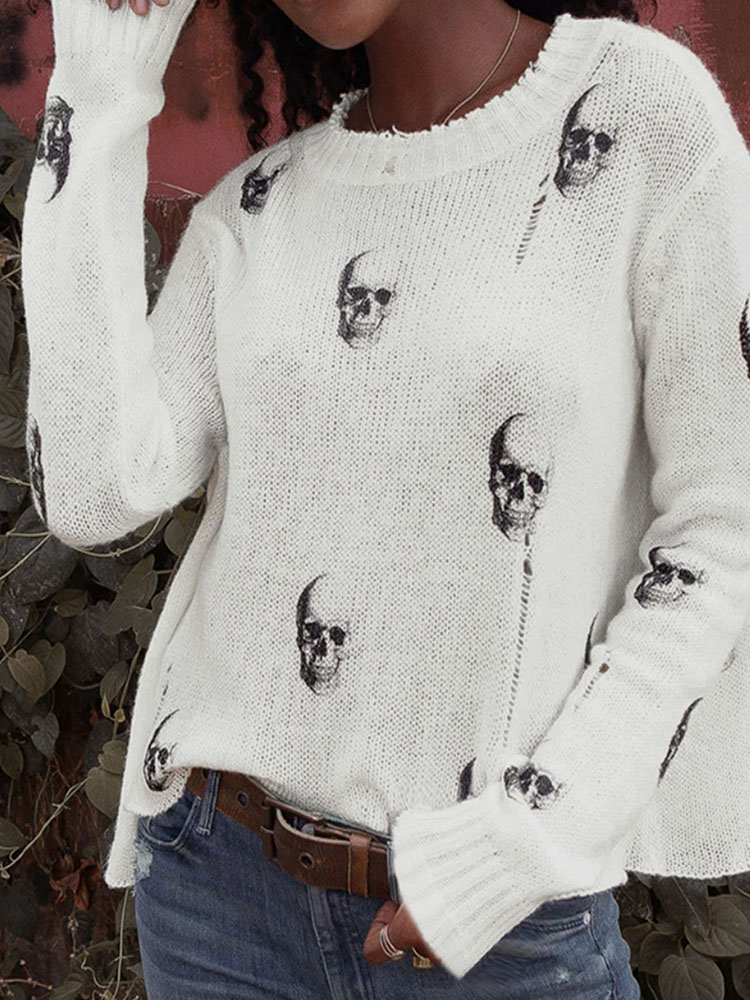 Halloween Skull Print Loose Kn - огляд і ціна Vintage Fashion Years