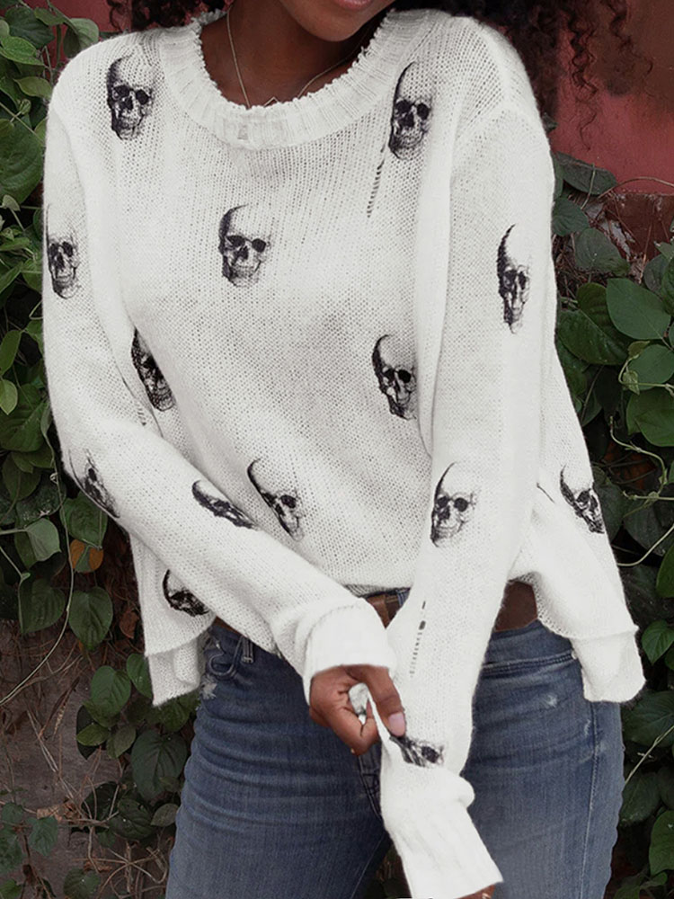 Halloween Skull Print Loose Kn - огляд і ціна Vintage Fashion Years