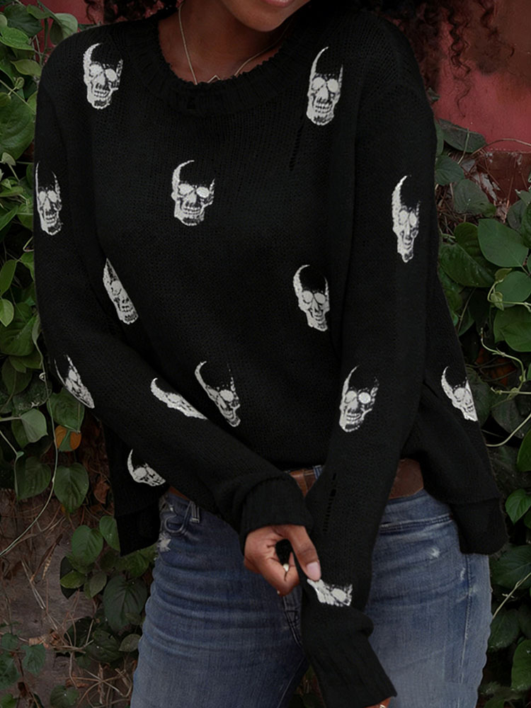 Halloween Skull Print Loose Kn - огляд і ціна Vintage Fashion Years