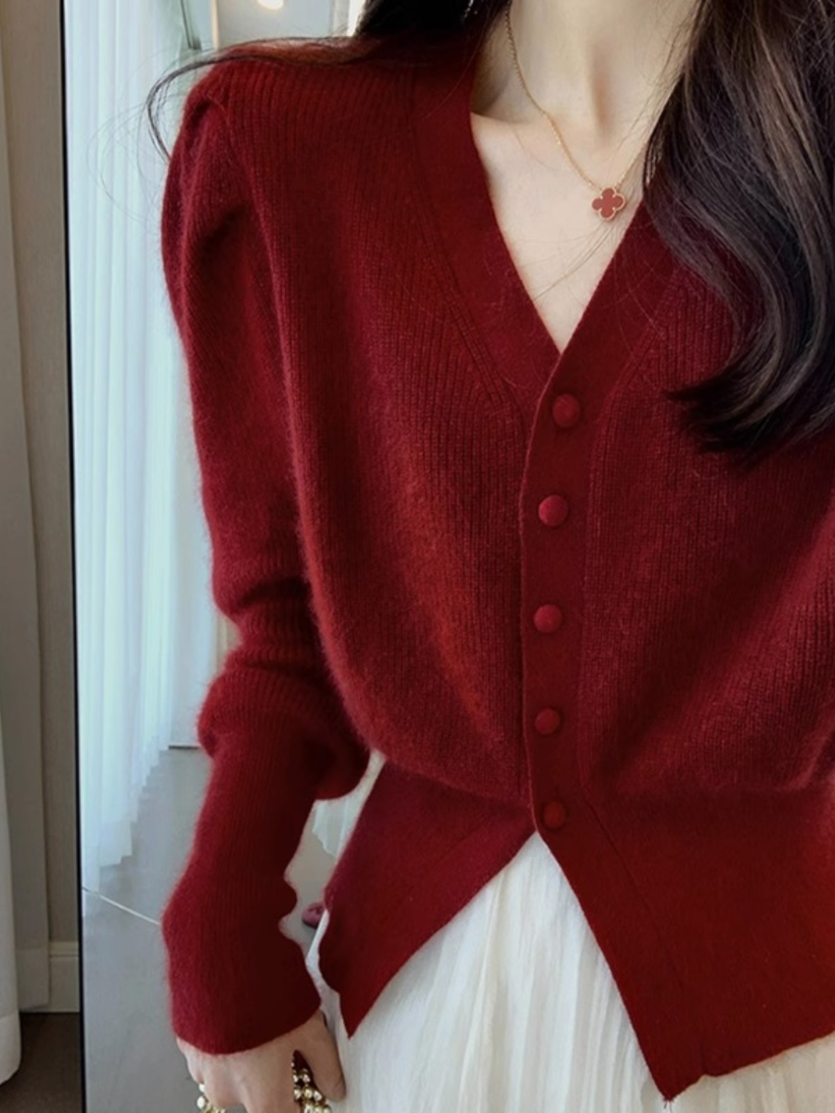 Red V-Neck Knitted Sweater Coa - огляд і ціна Vintage Fashion Years