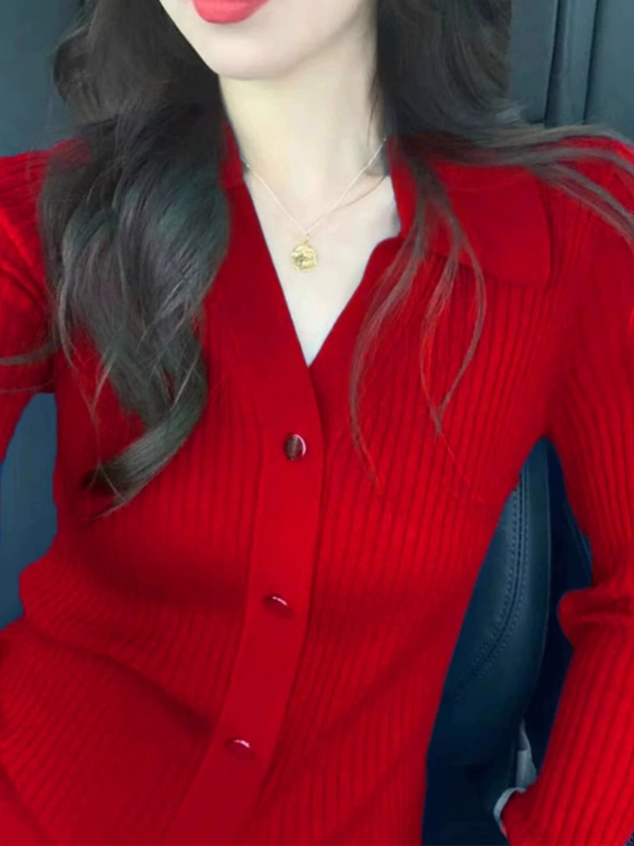 Red  Collar Knitted Cardigan W - огляд і ціна Vintage Fashion Years